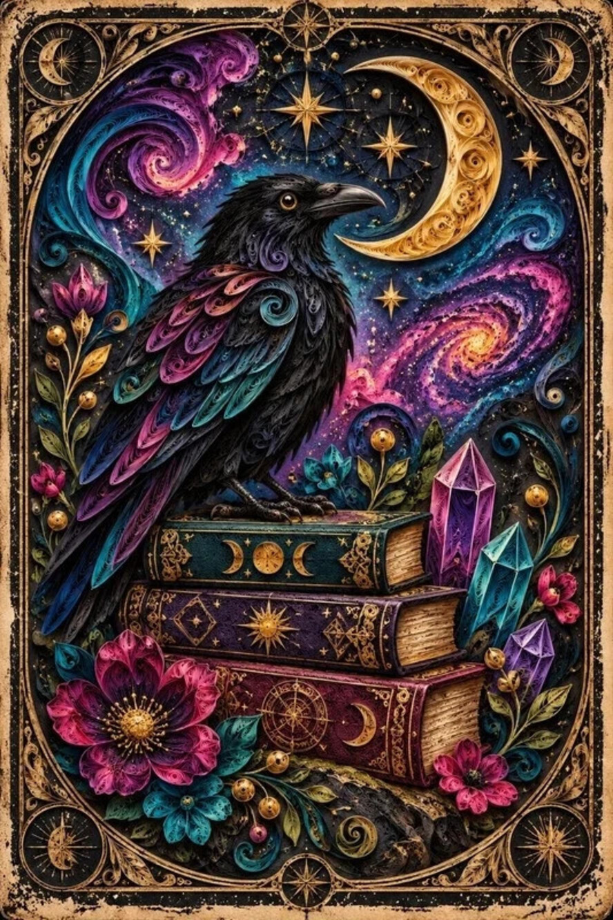 5x7 Framed Raven Moon Crystal Wall Art